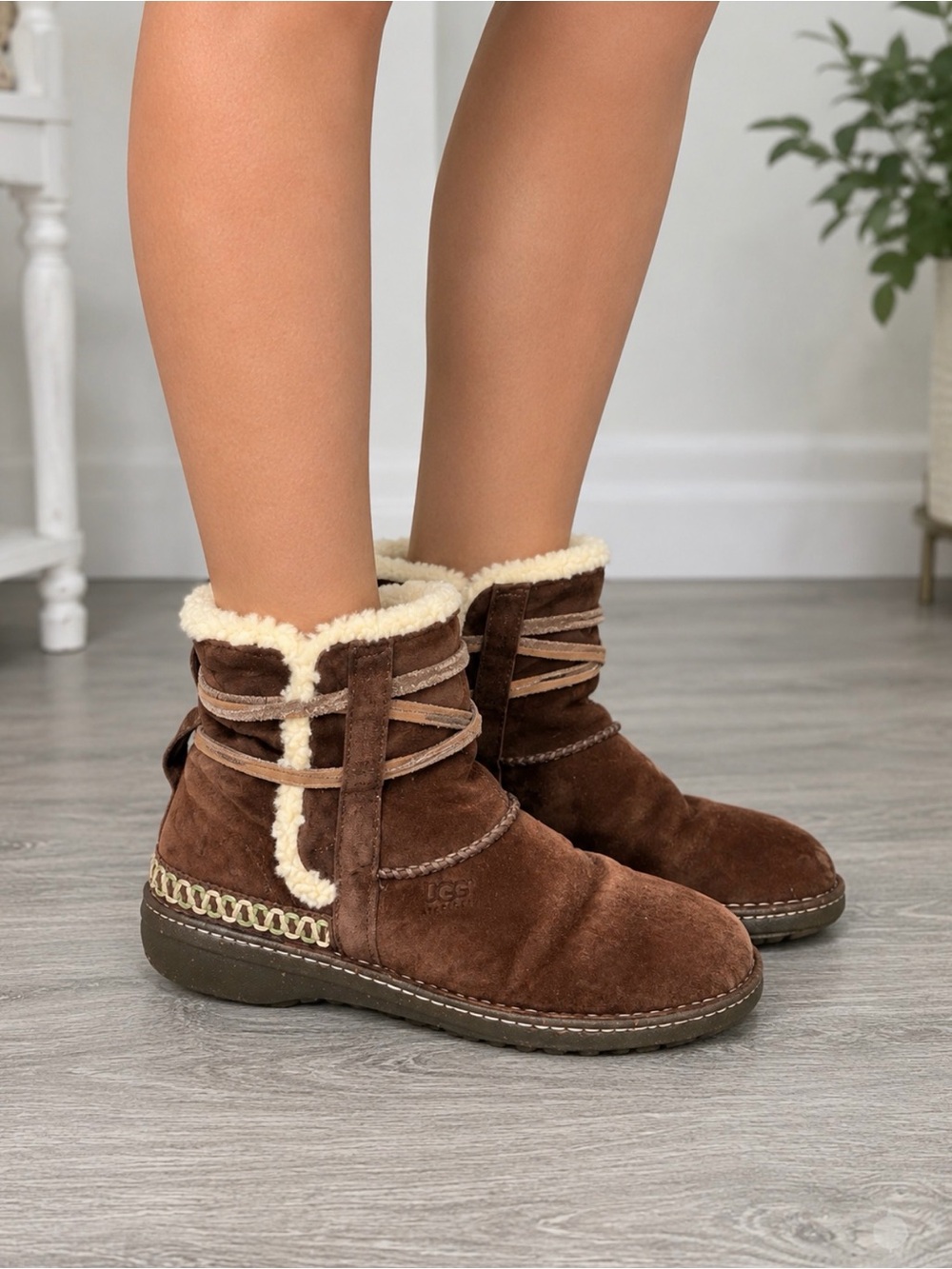 UGG Chestnut Suede Shearling Ankle Boots